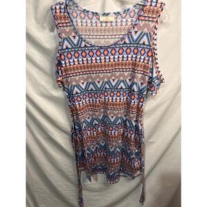 Bobbie Brooks Ladies Cold Shoulder Tunic Top Aztec Print Geometric XL